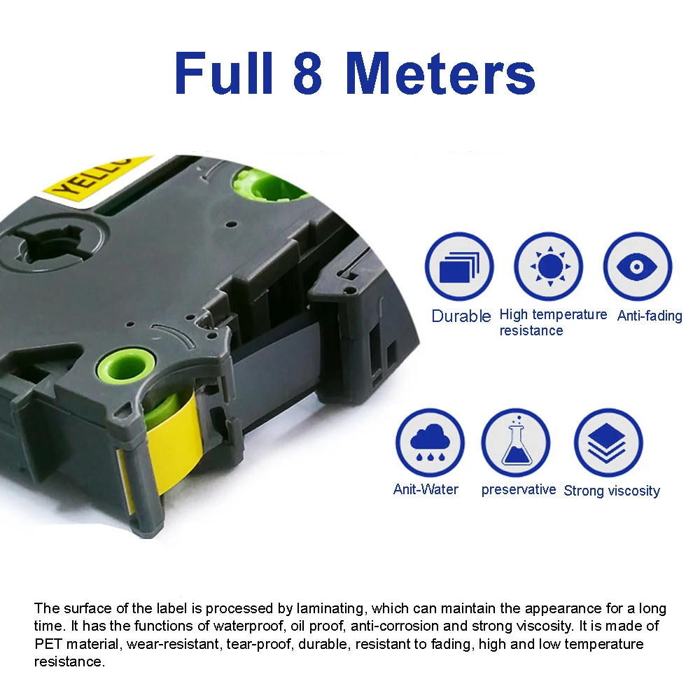Bluecom Free Sample 9mm *8m Compatible For Brother TZ Series Tze121 Tze221 tz421 tz521 tz621tz721 Black On White Label Cassette