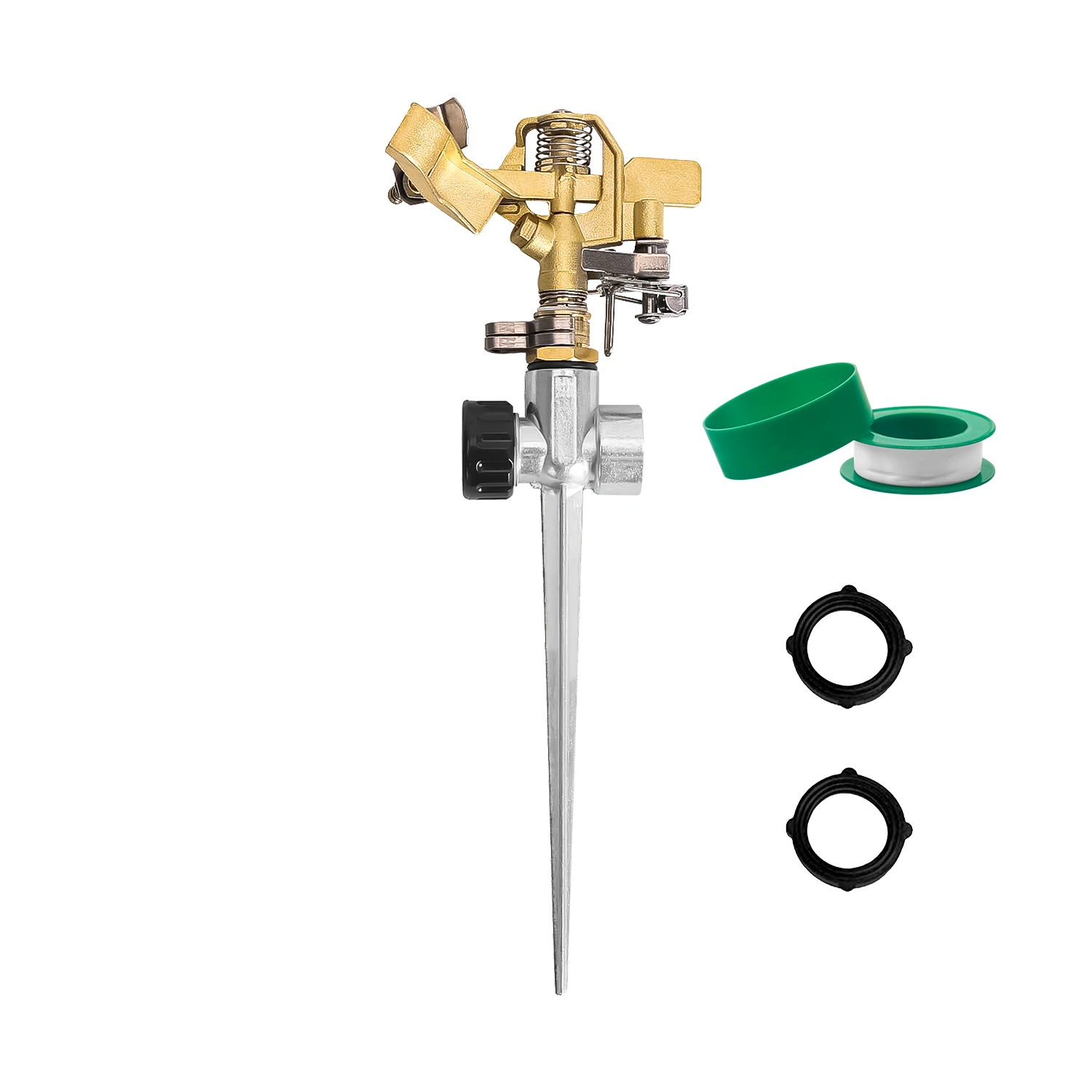 Sprinkler Irrigation System Garden Lawn Impulse Sprinkler Spike with 1 Tape and 2 Rubber Washers