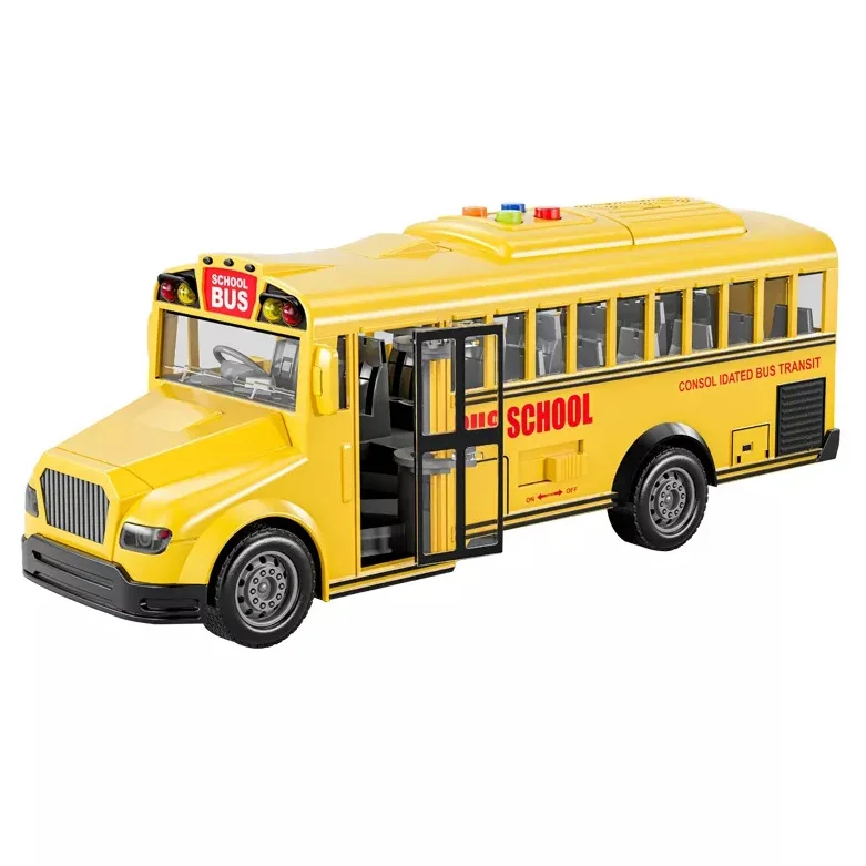 Kids Friction Inertial 1:16 Scale Music Light City Bus Toys School Bus Electric Toy Car