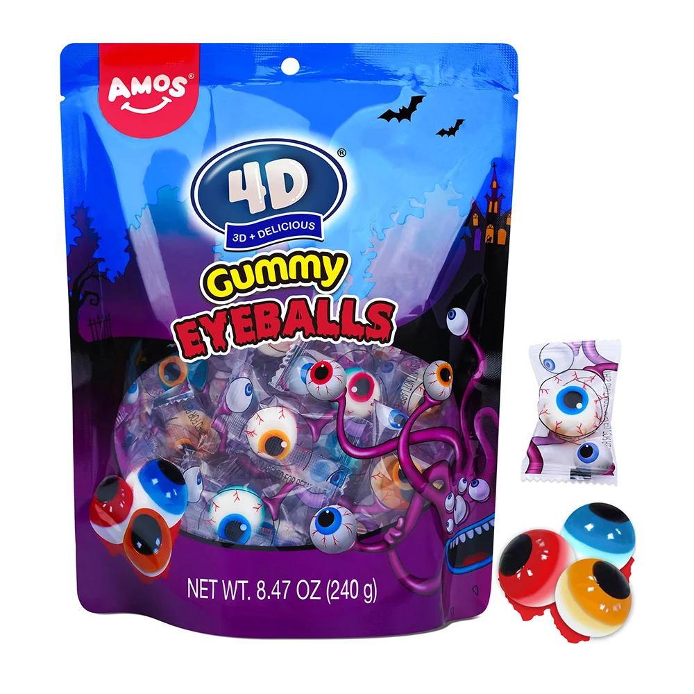 Amos Hot Selling Different Cartoon Shape Popular Halloween Eyeball Shape Gummy Candy