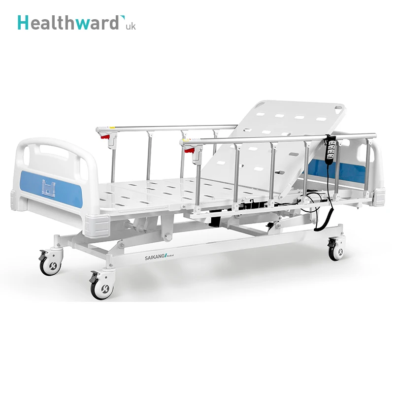 A6k Healthward Stainless Steel Adjustable Patient Clinic Medical Bed Price 3 Function Electric ICU Hospital Bed with Wheels