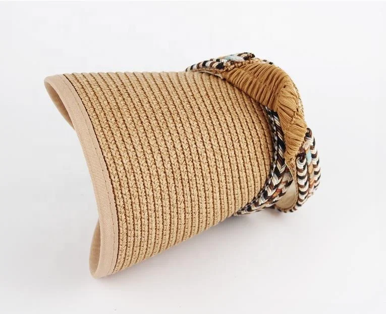 Luxury Vintage National Ethnic Women Men UV Beach Golf Cap Open Empty Top Summer Straw Sun Visors Hat