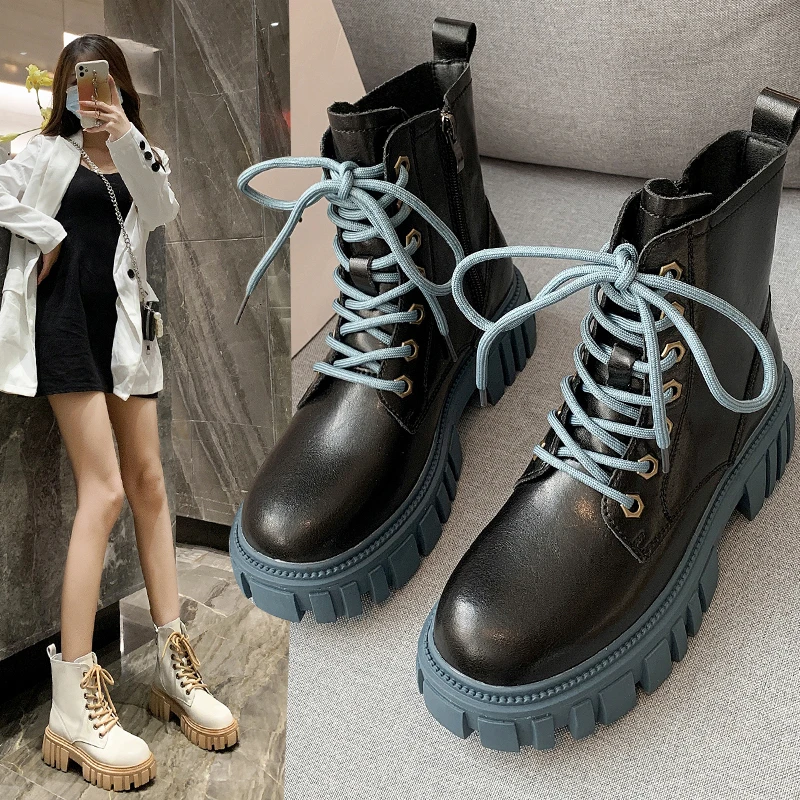 Wholesale fashion women boot zipper cool anti-skid Martin black popular lady girls leather shoes