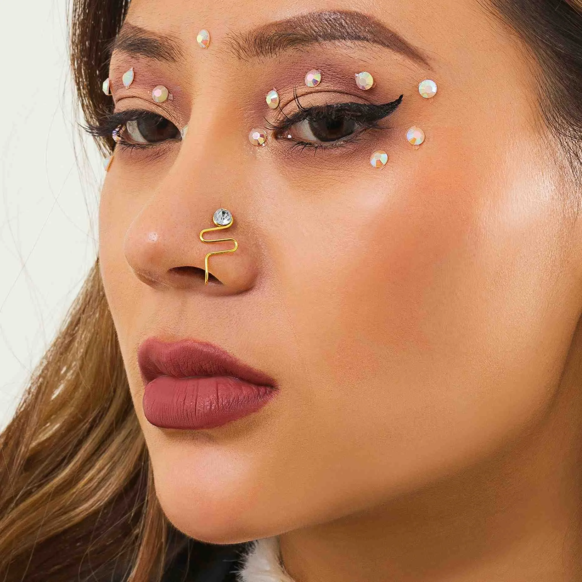 Factory Direct Customize Simple Stone Gold Color C Clip Hoop Nose Lip Ring Piercing for Women 14k gold piercing jewelry