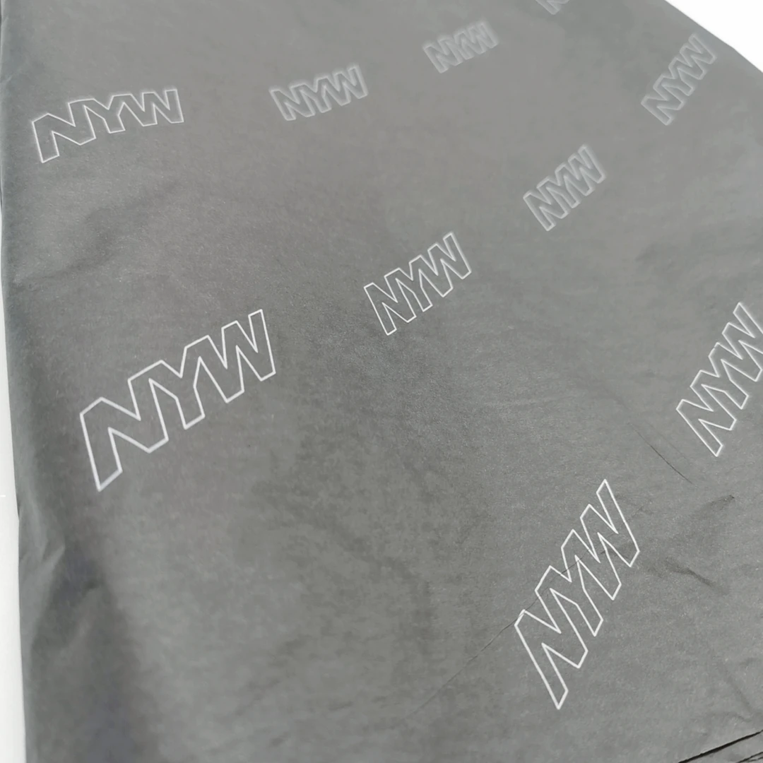 
Black Paper With white Logo Custom Garment Packaging Wrapping issue Paper 