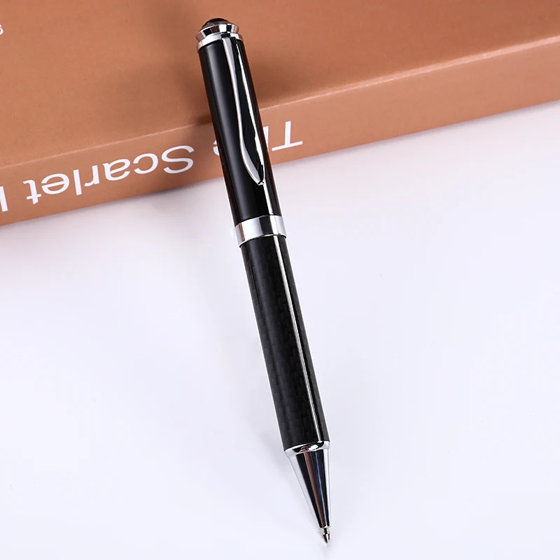 Heavy Luxury Business Custom Logo Carbon Fiber Metal Ballpoint Pen  Laser Engraving Logo For Office Gifts