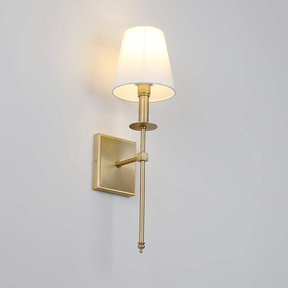 American  Rustic Flared White Textile Design Modern Led Metal Living Room Wall Sconce Lamp for Hotel Rooms