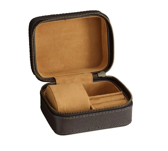 Gift Watch Box Classical zipper jewelry case portable leather custom logo italian velvet jewelry travel hard case roll