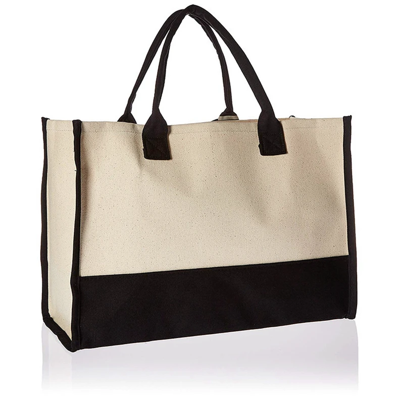 Custom Logo Cotton Canvas Tote Handbag with Letter Pattern Reusable Shopping Tote Bag Stylish and Eco-Friendly