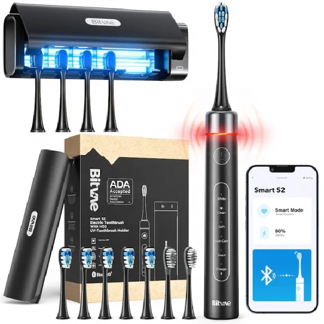 Bitvae BV S2+HD2 IPX7 USB Fast Charge Charging Automatic Vibrate Dental 8 Heads Electric Tooth Brush with Sterilizer Case