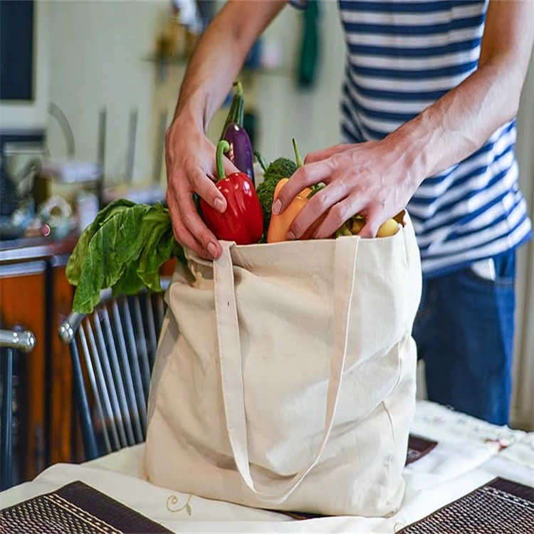 Custom Logo Canvas Grocery Bag Canvas Shopper Oversized Canvas Bag Large Weekender Cotton Tote Bag With handle