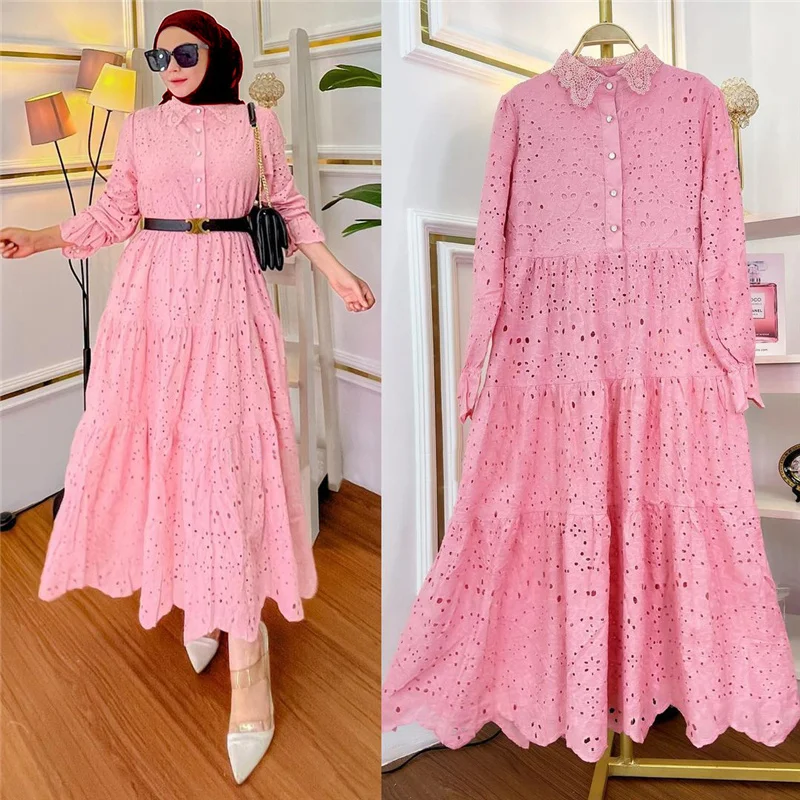 Muslim Southeast Asia Indonesia Clothing Embroidery Cut-Out Lace African Dress For Women