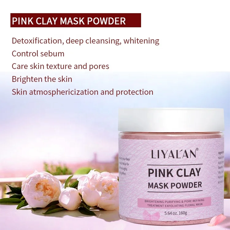 Custom Face Whitening Pore Cleansing Reduce Blackheads Organic Rose Pink Clay Mask Powder