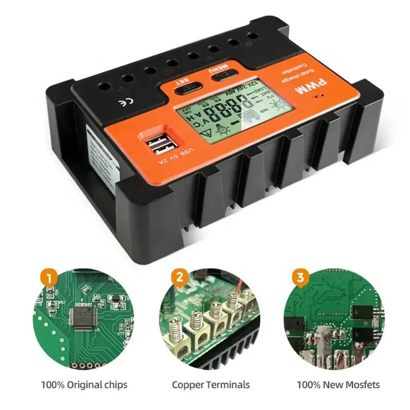 AUTO 12V 24V 48V 10A 60A 100A PWM Solar Charge Controller for Led Street Light lithium battery PV Panel Power System