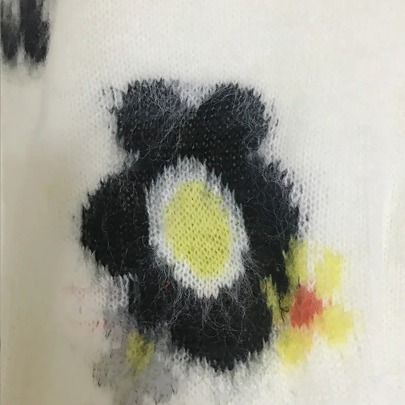 oem sweater Custom make mohair 7gg jacquard knit crew neck floral sweater women autumn winter mohair sweater custom for ladies