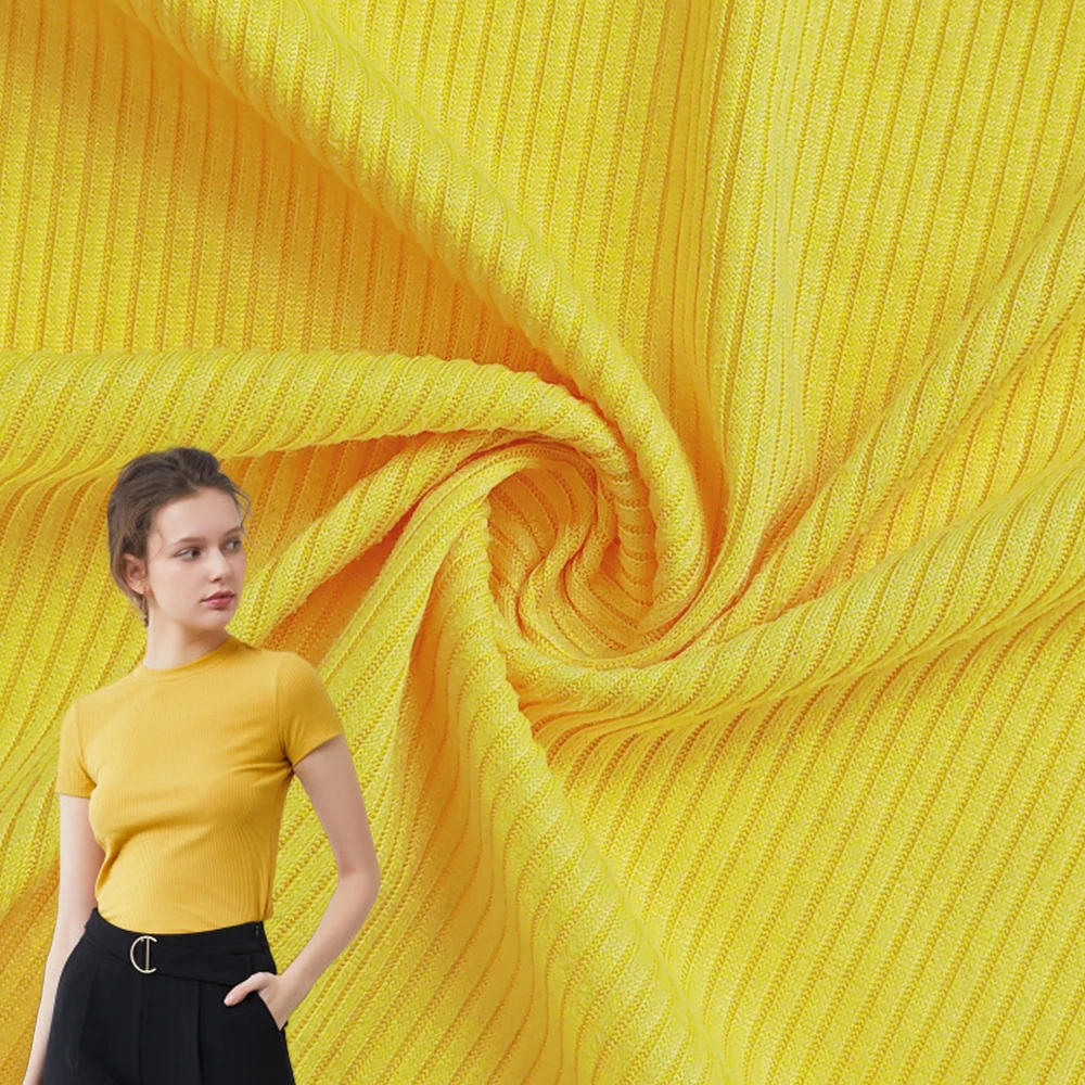 Custom Wholesale Soft Anti-Wrinkle Plain Polyester Spandex Stretch 4*2 Rib Fabric For Women Tops Undershirt