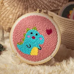 Handmade Needlework Craft Cartoon Animal Pattern Embroidery Cross Stitch Punch Needle Set