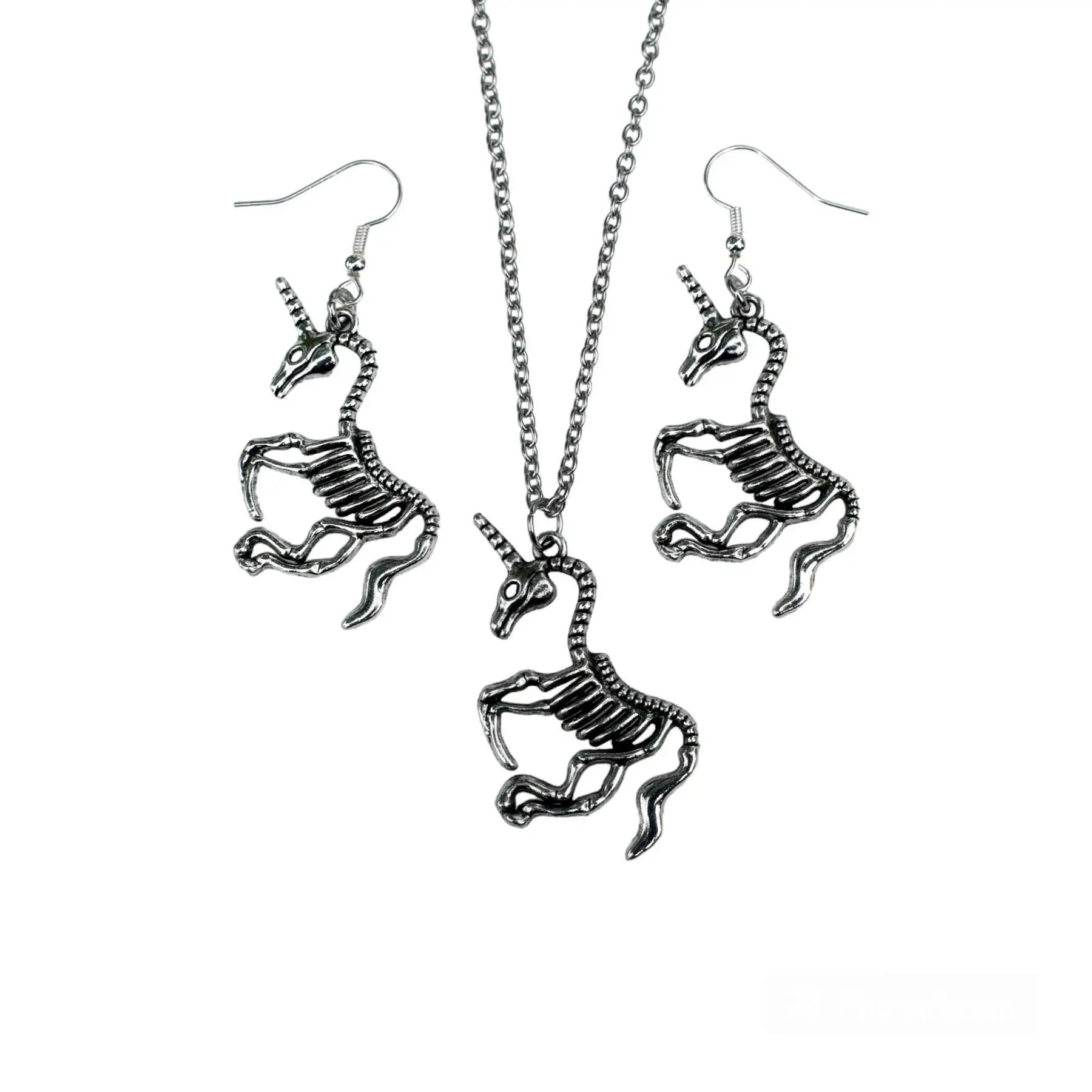 Antique Silver Charms Skeleton Horse Skull Unicorn Earrings Necklace Finding for DIY Handmade Pendant Jewelry Set