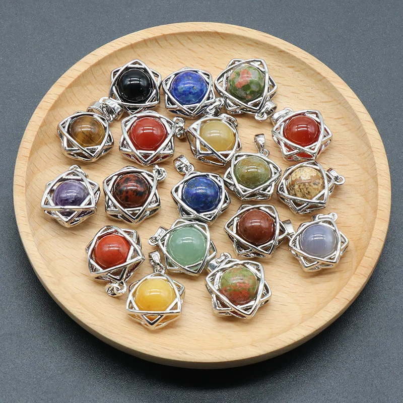 Fine Fashion Jewelry Gemstone Quartz Hexagram  Star of David necklace men opal stone charms Pendants  Wholesale