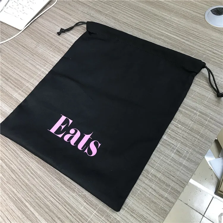 
custom wax rope lingerie packaging bag black underwear dust bag twill cotton drawstring bag 