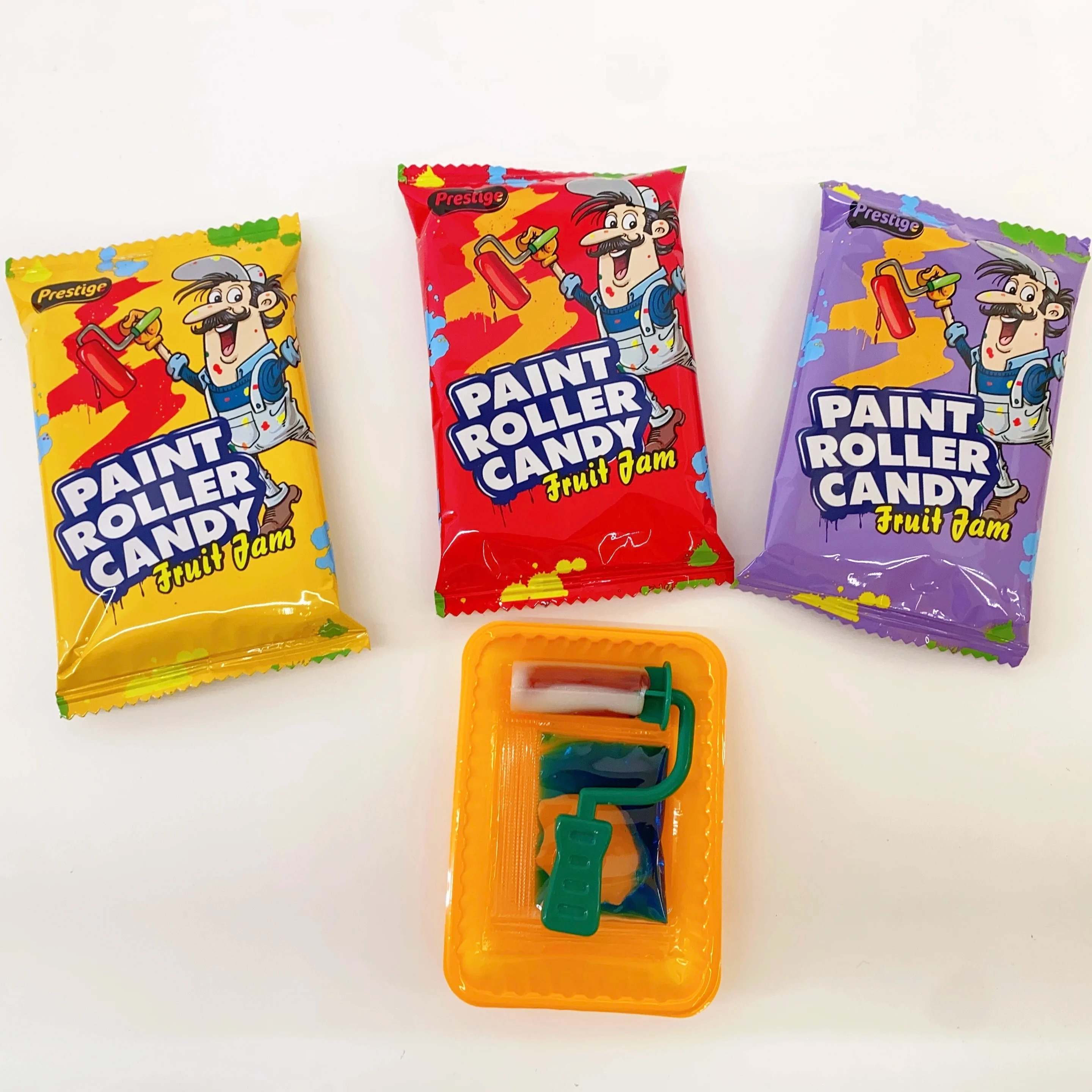 Lubai Factory Direct Sale Paint Roller Shape Lollipop  With Fruit Jam & Poping Candy Children Toy Candy