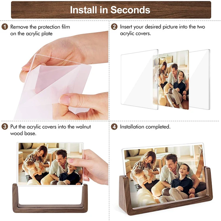 Horizontal Vertical 4*6 Picture Frame Rustic Wooden Photo Frames with Walnut Wood Base and High Definition Acrylic Covers