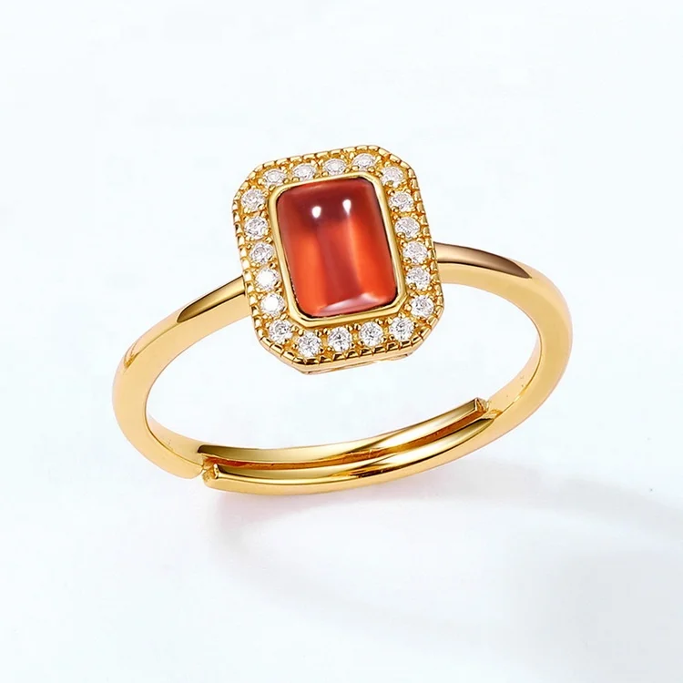 925 Sterling Silver Gem Ring Natural Red Garnet Wedding Engagement Rings For Women Fine Jewelry