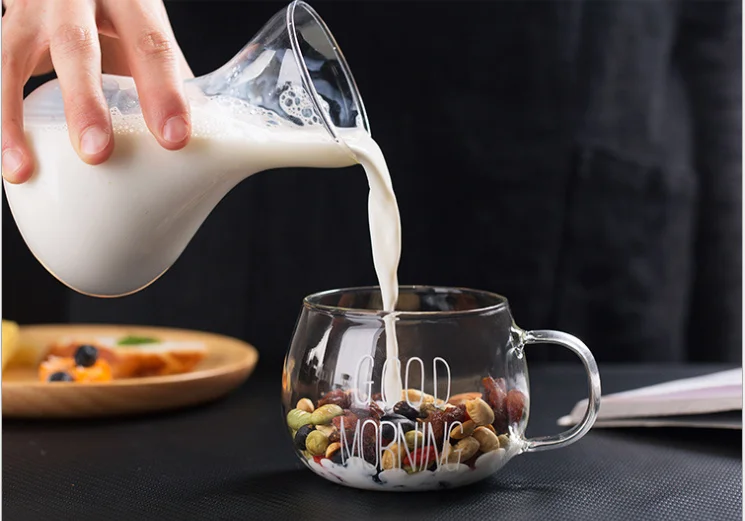 
wholesale Heat-resistant glass round Milk mugs breakfast cups good morning cups microwave oven glass cups 