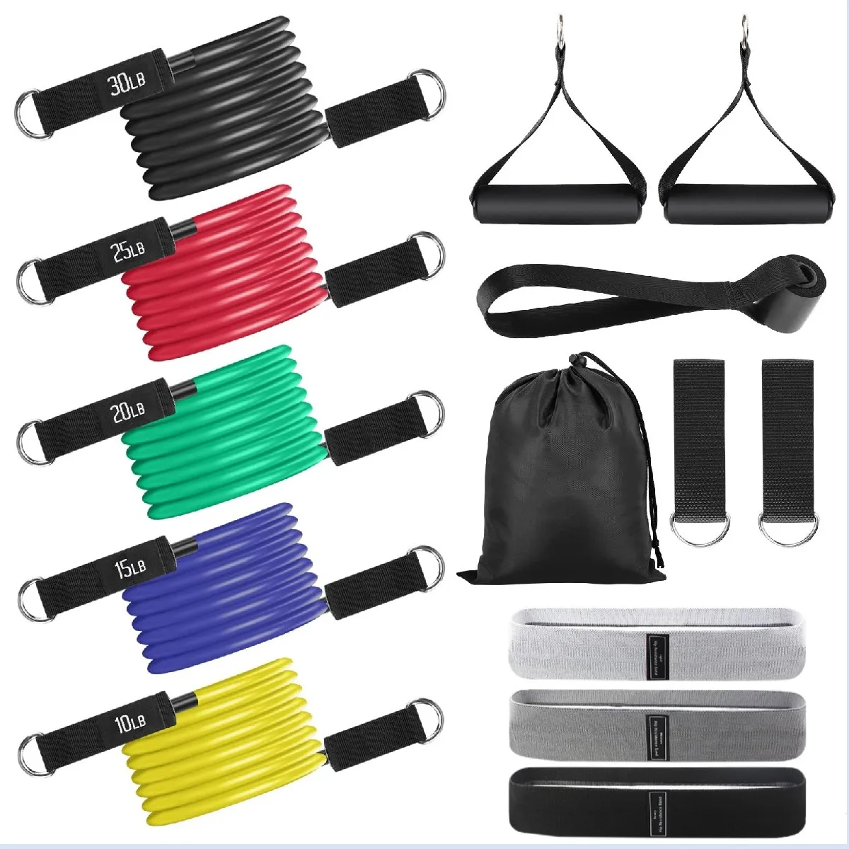 11pcs Eco-friendly Customized Logo Latex Fabric Tube Set for Fitness High-Resistance Exercise Tubes Sports Usage