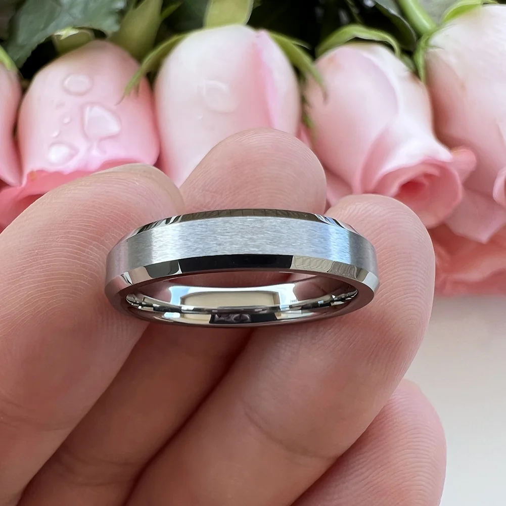 Coolstyle Jewelry 4mm Wholesale Beveled Matte Finish Fashion Engagement Wedding Band Tungsten Carbide Ring for Women Men