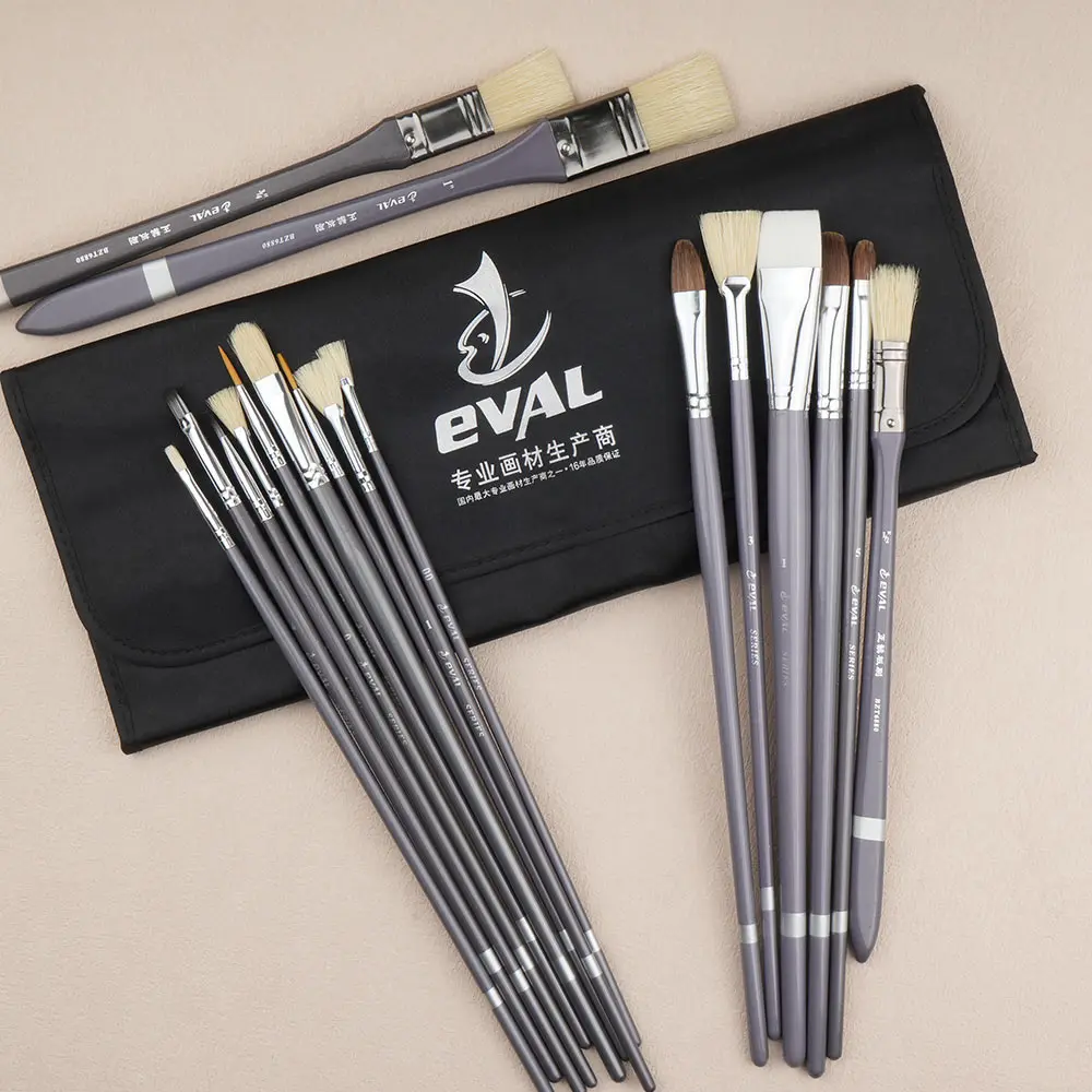 YIHUALE factory wholesale 17pcs oil art supplier watercolor acrylic oil nylon hair artist paint brush set with canvas bag