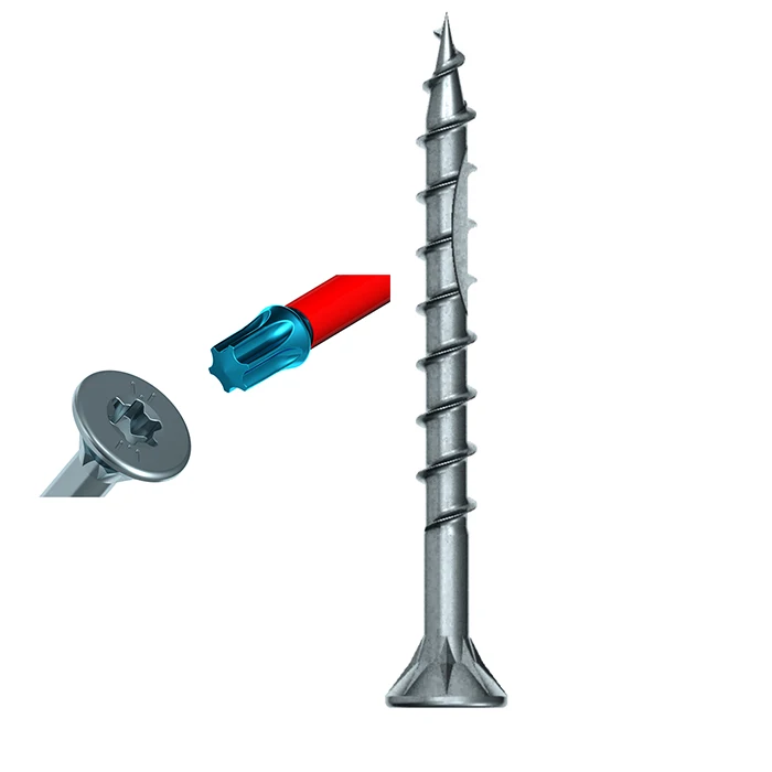 #10 x 4 Exterior Outdoor Star Drive Hexstix1200 Hour Gray Salt Spray Coated Flat Head Wood Screw Fasteners Bit Included