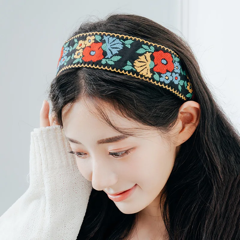 Hot selling Bohemian embroidery retro ethnic style with teeth non-slip headband