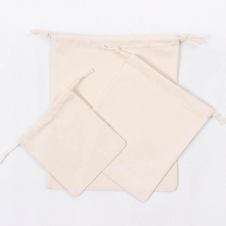 
Custom Logo Small White Canvas Bags Organic Drawstring Cotton Cloth Bag 