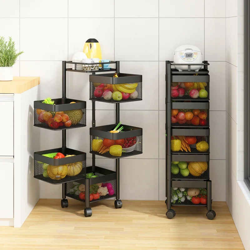 3 Tier 4 Tier 5 Tier Multi-layer Rotatable Storage Vegetable Basket 360 Degree Rotating Baskets Vegetable Rack For Kitchen