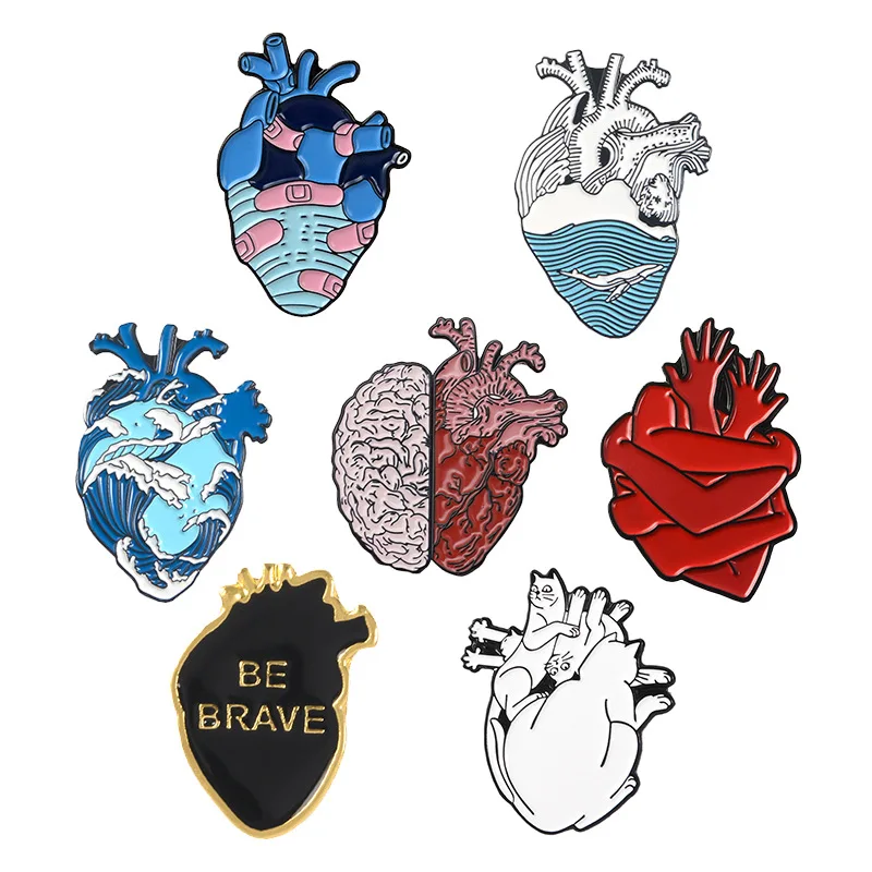 Personalized Creative Heart Organ Brooch Badge Pins Cartoon Cute Enamel Emblem Lapel Pin