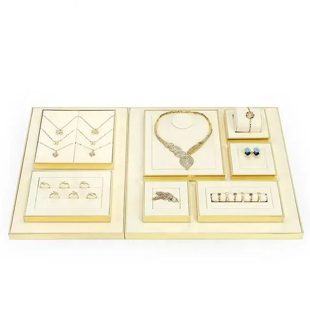 VANLOCY metal pallet Jewelry Glass Flat Counter Display Full Seat Rings bracelet Pendant Display Stand props for Jewelry Shop