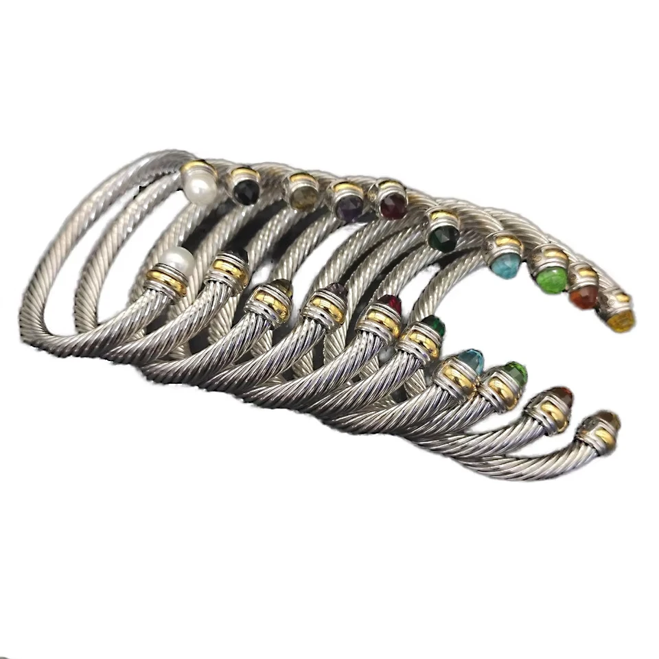 David XXYarmans 925 silver wholesale 7mm inlaid zircon double diamond ten color Fried Dough Twists line bracelet accessories