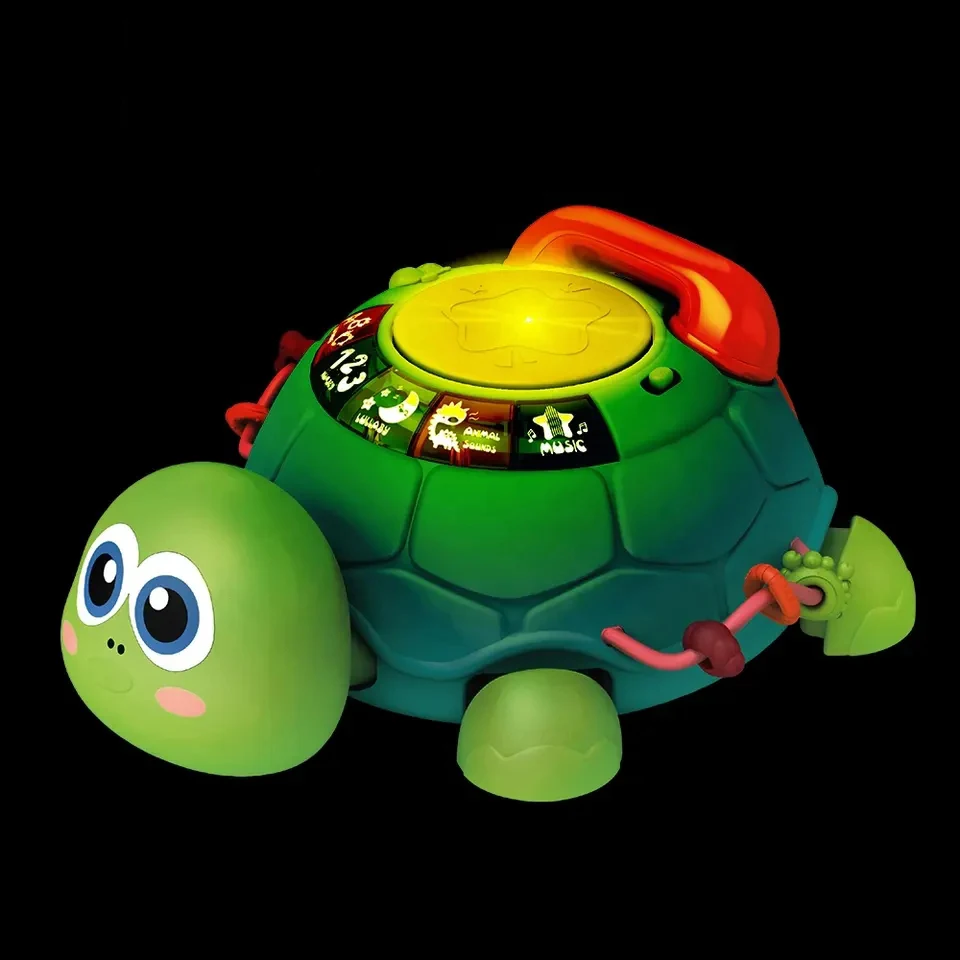 China multifunctional plastic induction crawling cartoon telephone learning drum battery musical turtle toy educational