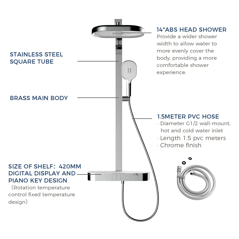 New Trend LED Bathroom Digital Temperature Display Shower Mixer Piano Shower Set With Ambient Light Shower System