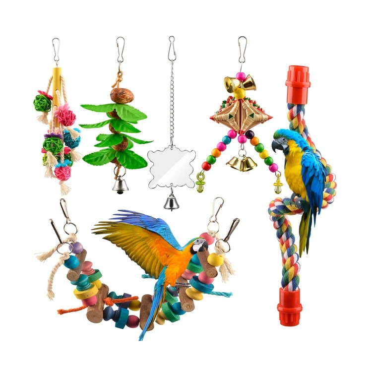 
Bird parrot foraging toys natural wood chewing toys hanging swing toys for birds cage 