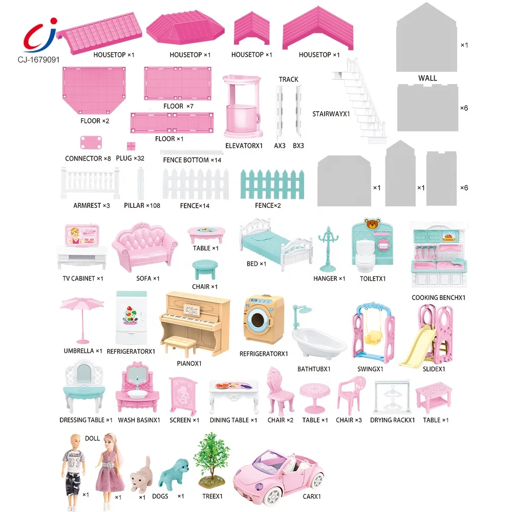 Chengji Doll House Kits to Build Diy Miniature Accessories Assemble Villa Play Set Toys for Girls