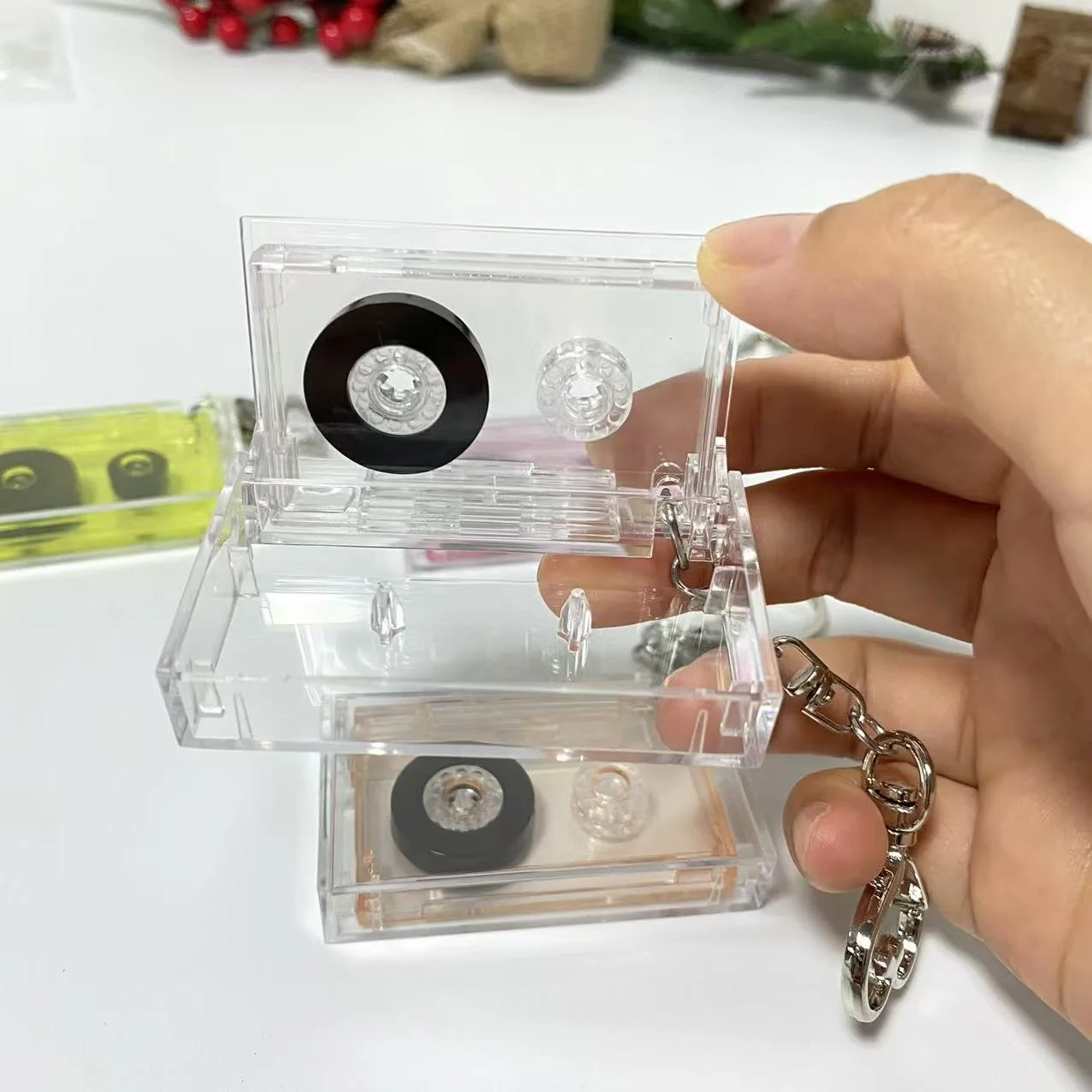 Promotional Customized Kpop Music Key Chain Keyring bulk logo empty miniature vinyl CD Album NFC Mini Cassette Tape Keychain