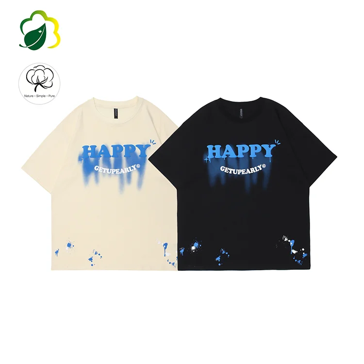 Wholesale High Quality Men Letter Foam Graffiti Personality Print T Shirt Printing Custom Solid Color T Shirt Logo Print T Shirt