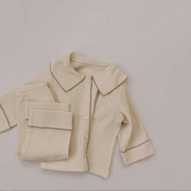 2022 Spring Autumn Baby home clothes leisure Suits New Korean Style Newborn Waffle Fabric Suits Long Sleeve Tops Pants Baby Sets