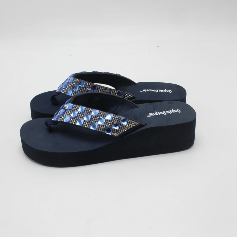 Lady EVA foaming sandals flip flops custom logo rhinestone decorative strap slippers