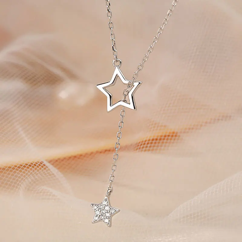 Flash Diamond Star Necklace Niche Hollow Design Sense Necklace Female Tassel Clavicle Chain Female Models Simple Temperament