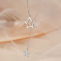 Flash Diamond Star Necklace Niche Hollow Design Sense Necklace Female Tassel Clavicle Chain Female Models Simple Temperament