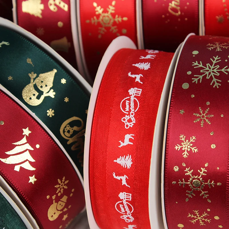Factory wholesale OEM christmas Gift Ribbon Custom Sizes  Printed Satin Grosgrain Ribbon roll