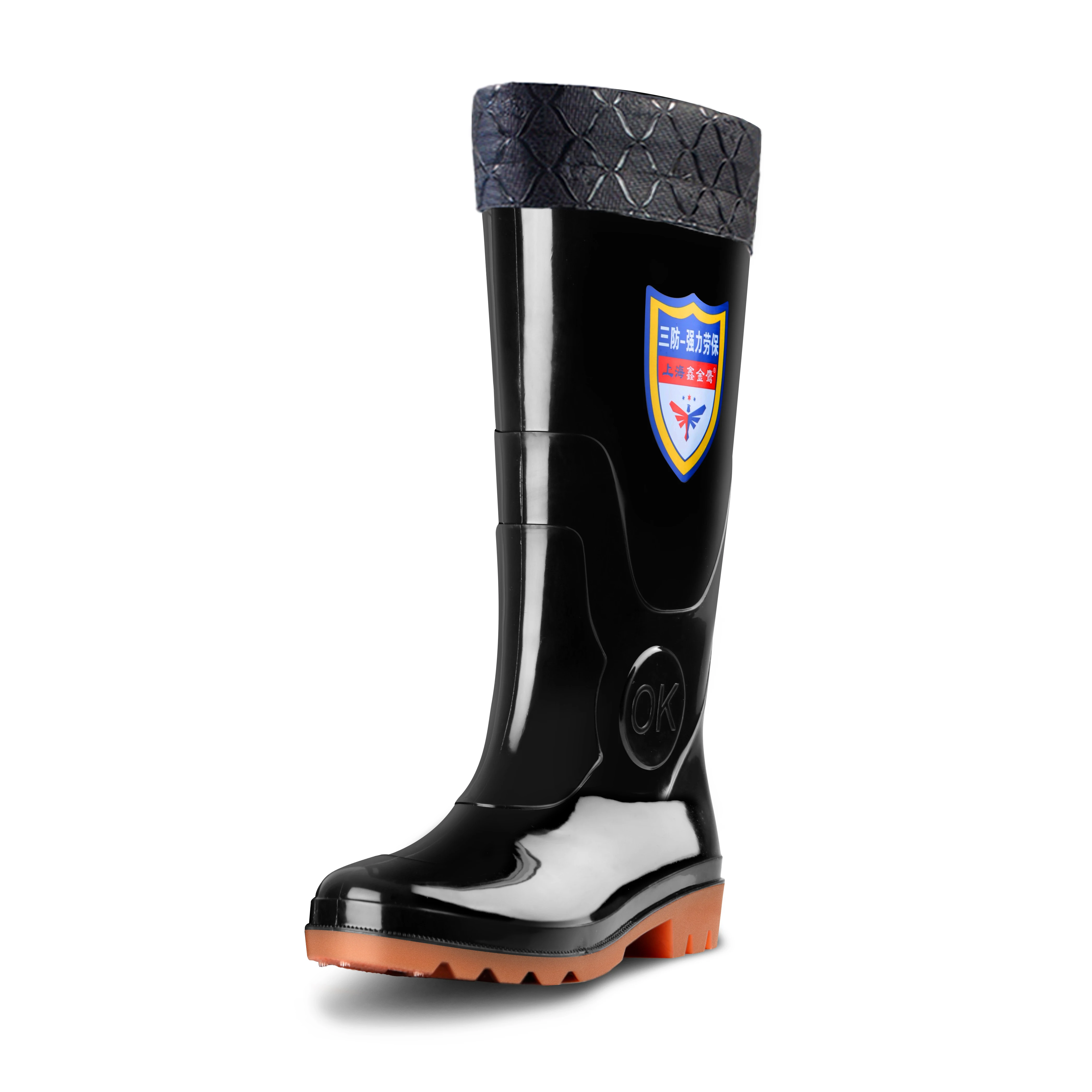 High Heels Glitter Rain Boots Non Safety Oil Acid Resistant Cheap Black Pvc Men Knee Boot 100% PVC Shenying CN;HUB Adult M869K